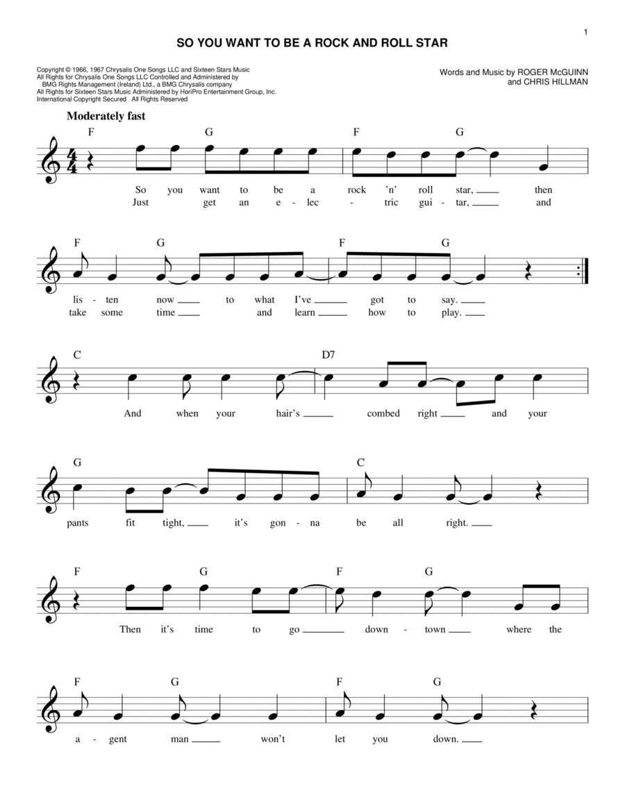 So You Want To Be A Rock And Roll Star Piano scores gallery preview page 1