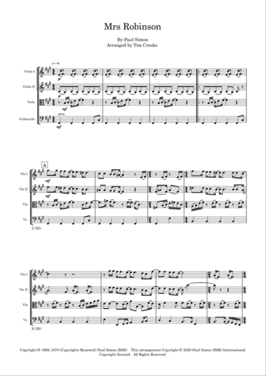 Mrs. Robinson String Quartet scores gallery preview page 2