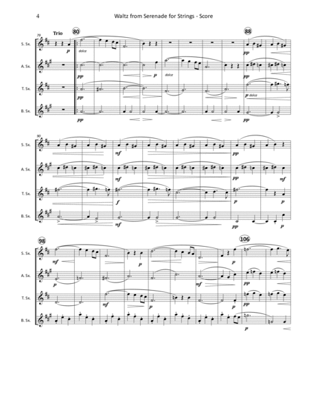 Waltz (2nd Movement) from Serenade for Strings, Op. 22 for Saxophone Quartet image number null