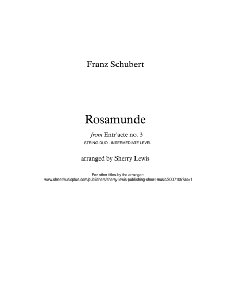 ROSEMUNDE - ENTR'ACTE NO. 3 - ANDANTINO String Duo, Intermediate Level for violin and cello image number null