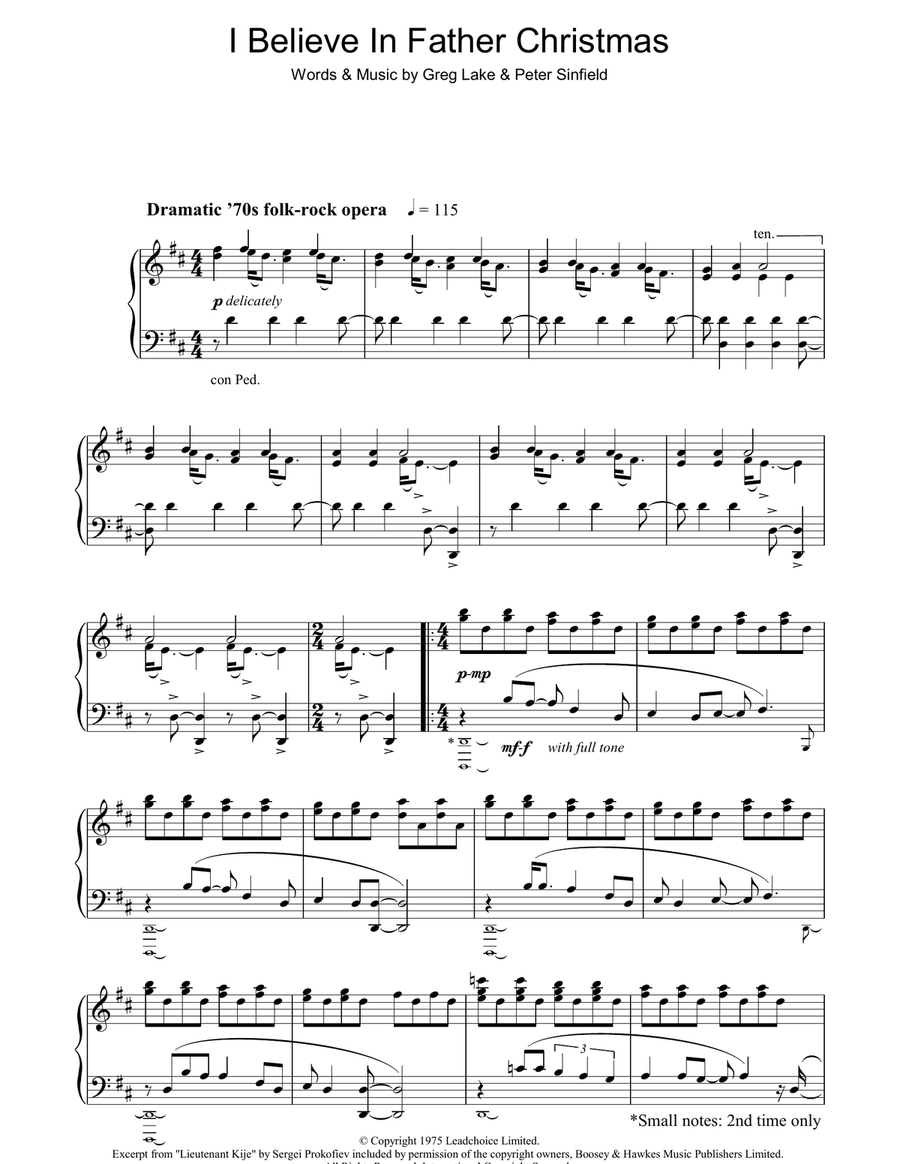 I Believe In Father Christmas Piano Solo scores gallery preview page 1