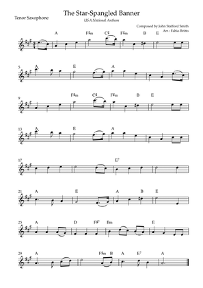 The Star Spangled Banner (USA National Anthem) for Tenor Saxophone Solo with Chords (G Major)