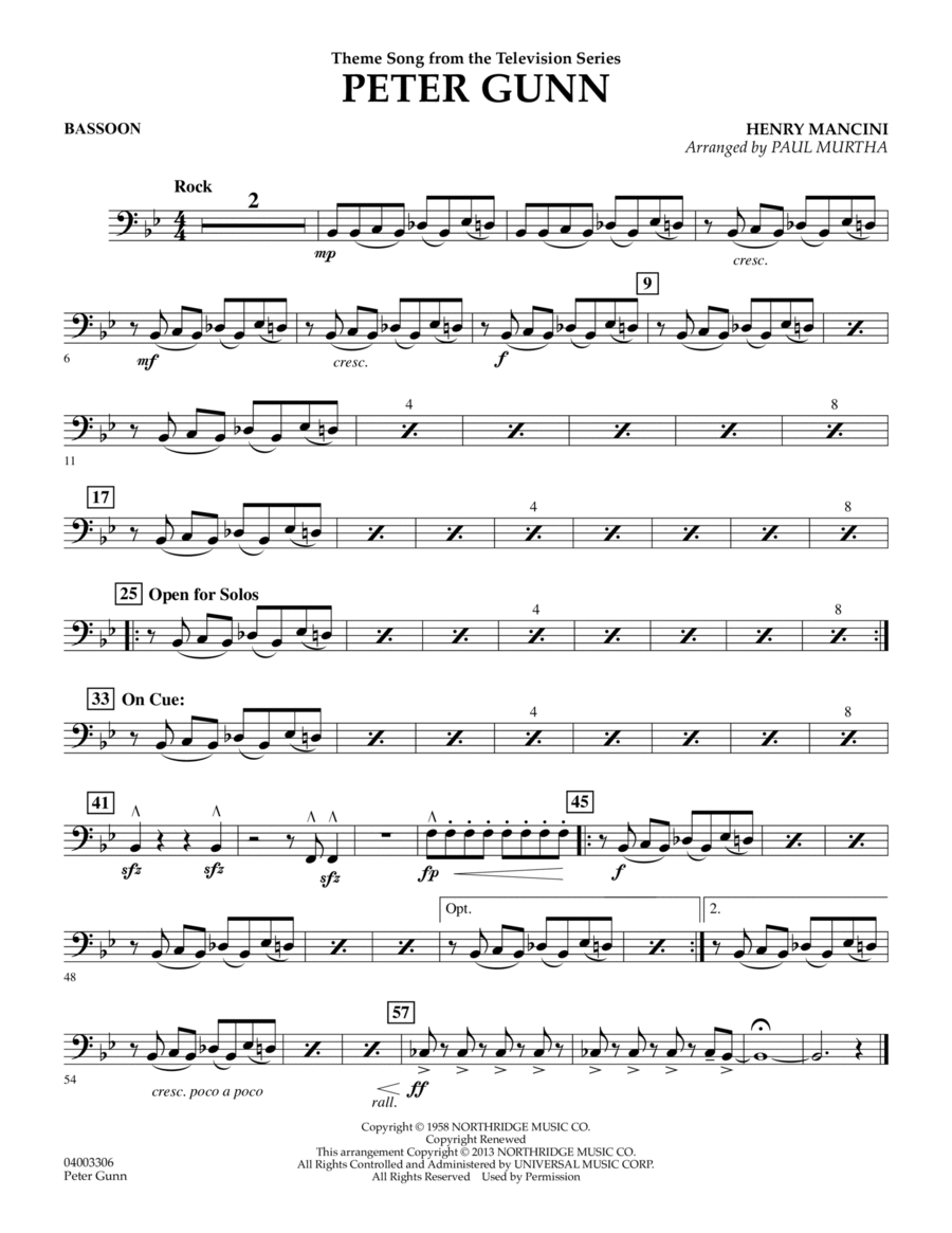 Peter Gunn - Bassoon Concert Band scores gallery preview page 1