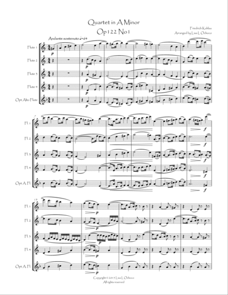 Quartet in A Minor Op122 No1 for Flute Quartet Flute Quartet scores gallery preview page 3