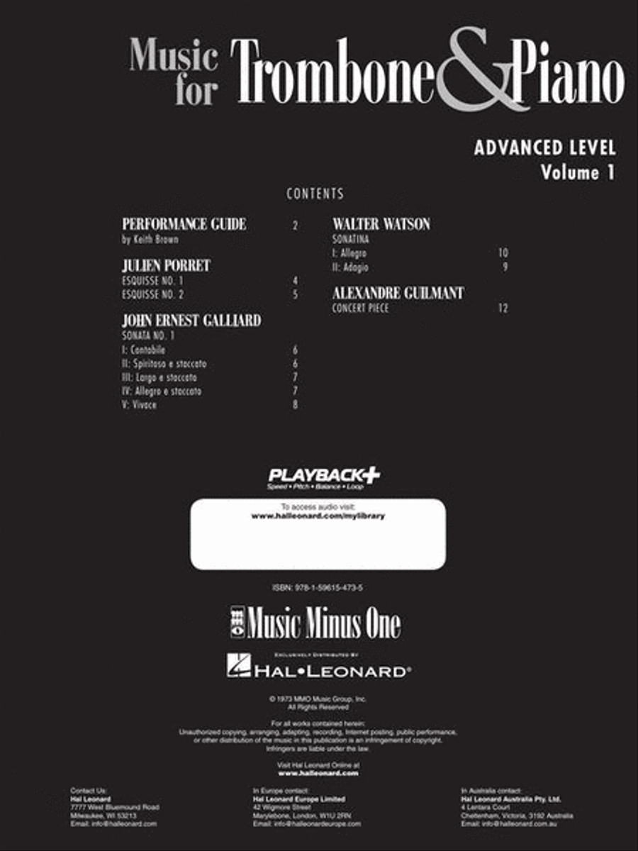 Music for Trombone & Piano – Advanced Level Volume 1