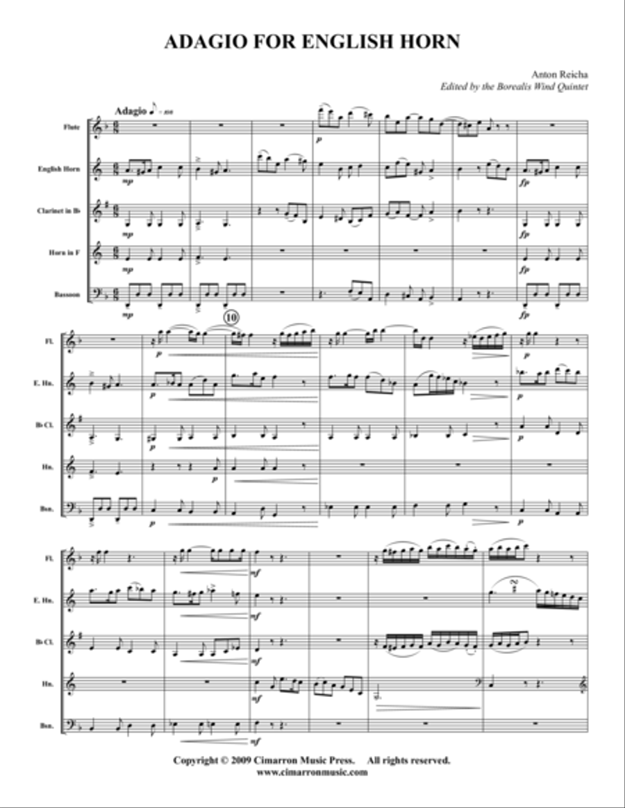 Adagio for English Horn Woodwind Quintet scores gallery preview page 1