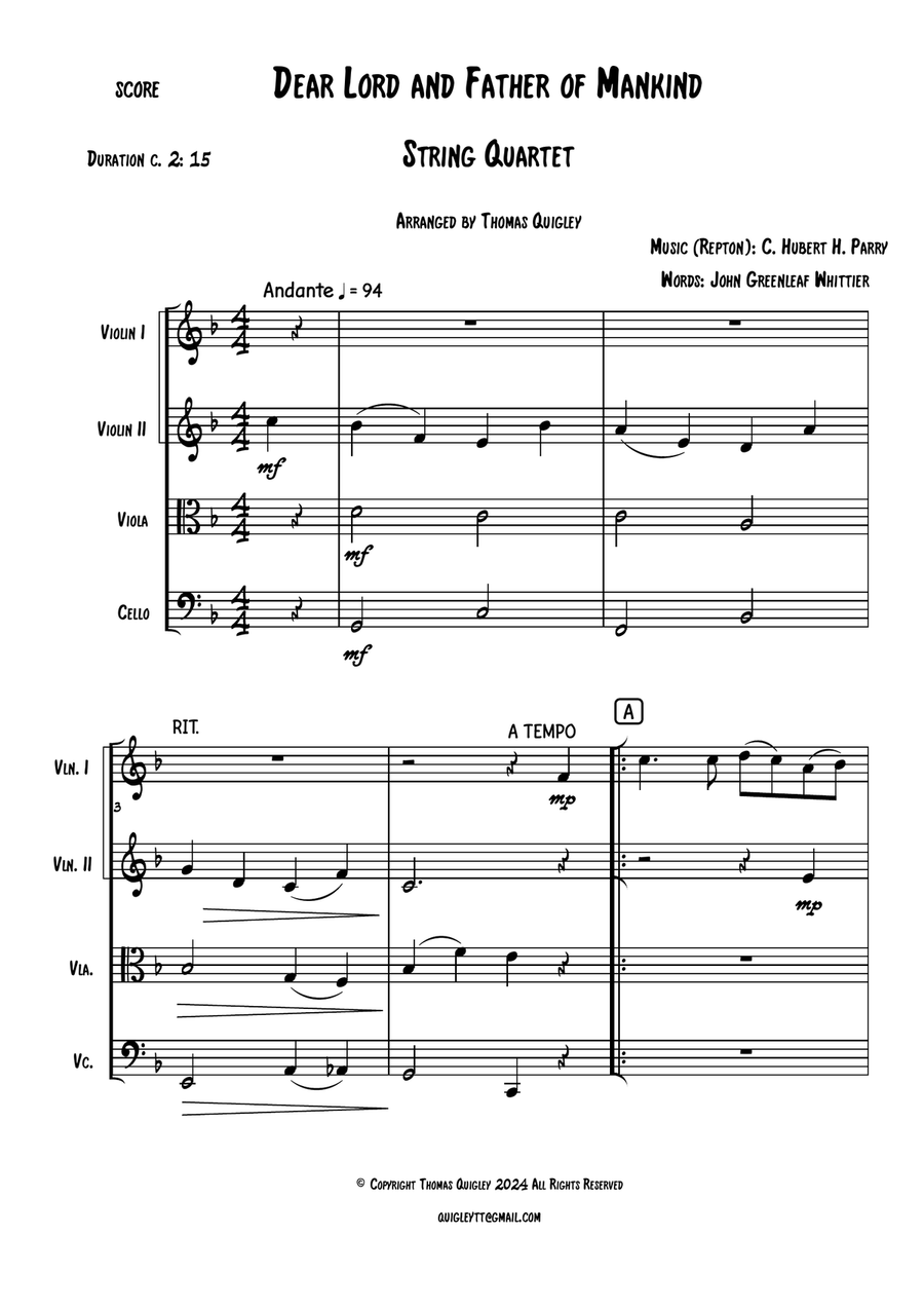 Dear Lord and Father of Mankind String Quartet scores gallery preview page 2