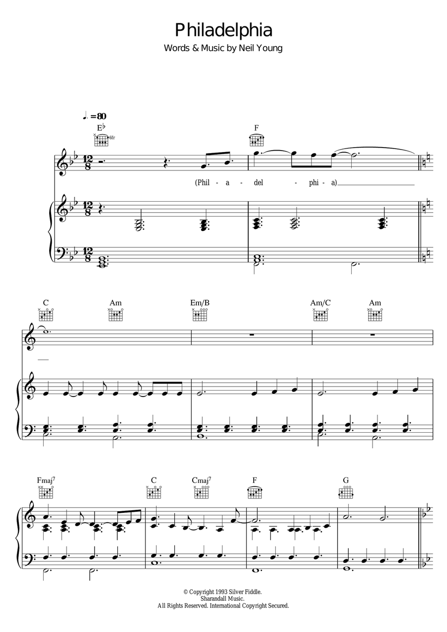 Philadelphia Piano, Vocal, Guitar scores gallery preview page 1