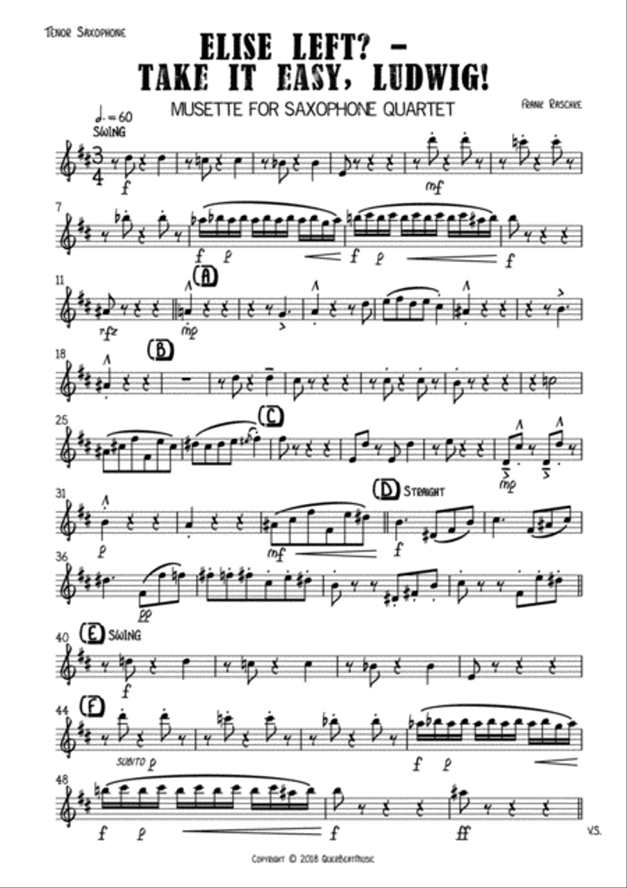 Elise left? - Take it easy, Ludwig! - for Saxophone Quartet Saxophone Quartet scores gallery preview page 6