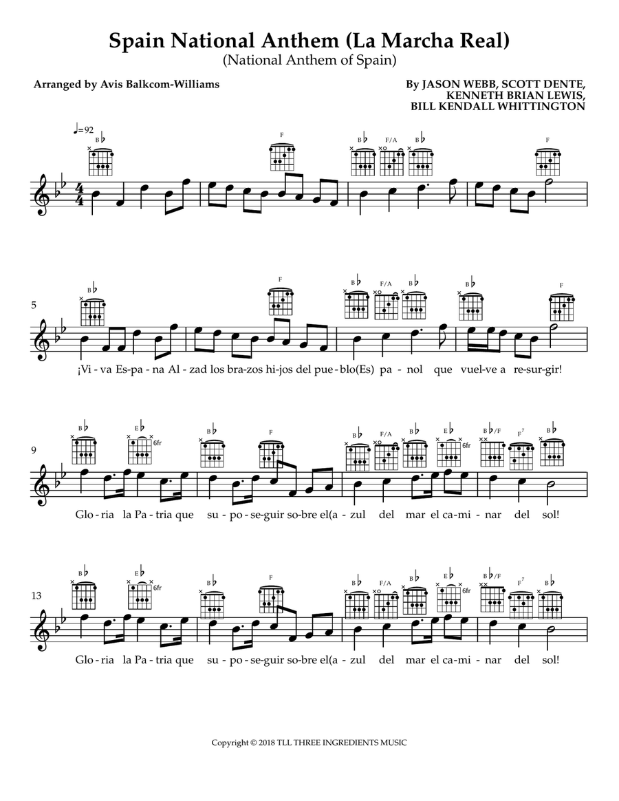 Spain National Anthem (La Marcha Real) Voice scores gallery preview page 1