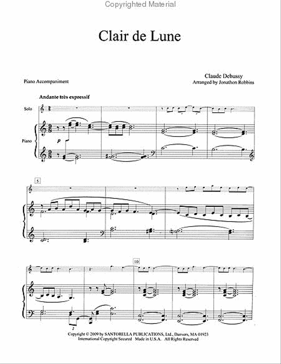 Debussy's Clair de Lune for Alto Saxophone and Piano Alto Saxophone scores gallery preview page 2