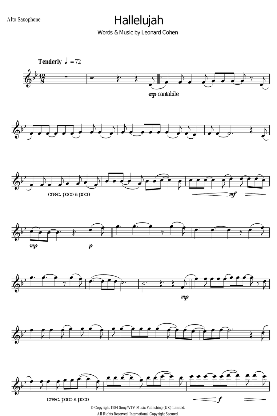Hallelujah Alto Saxophone scores gallery preview page 1