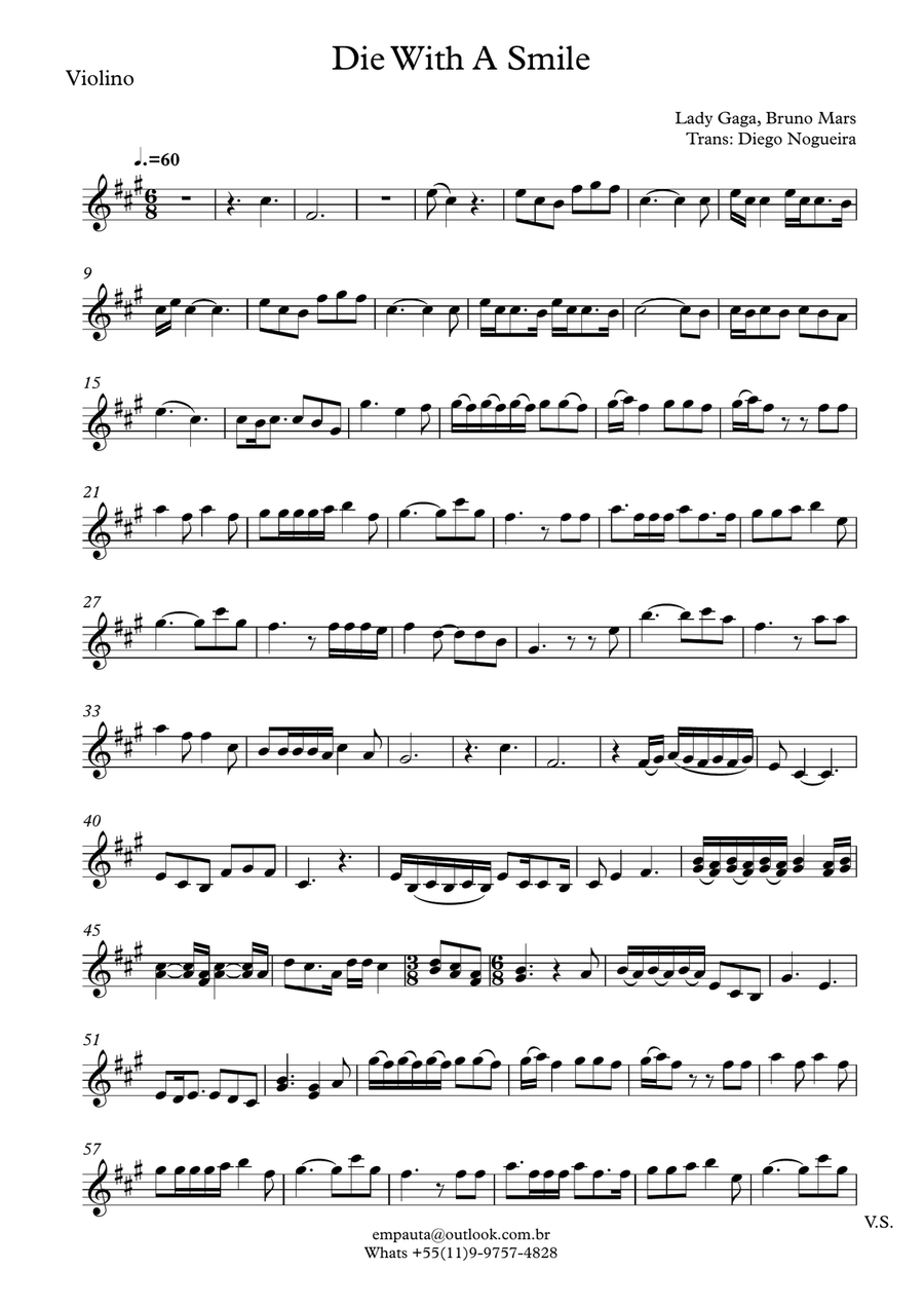 Die With A Smile Violin Solo scores gallery preview page 1