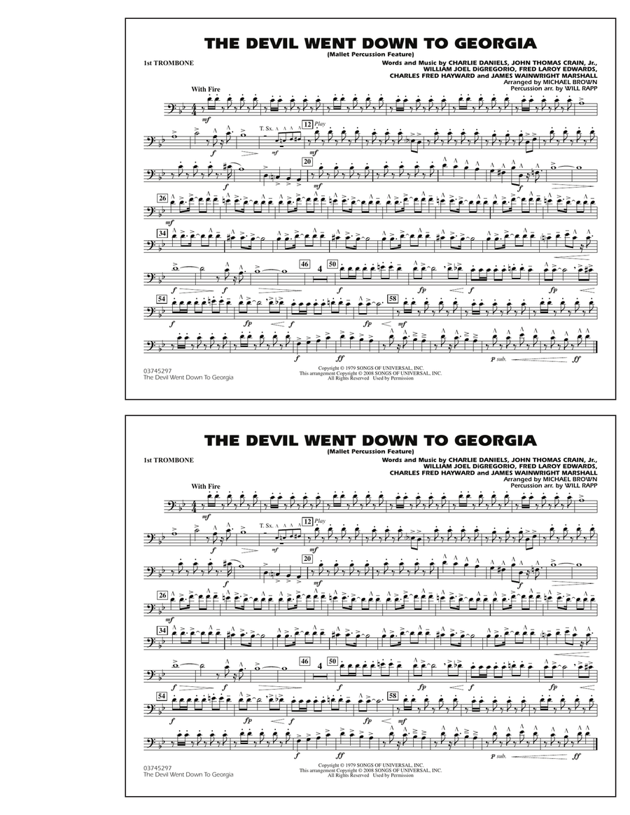 The Devil Went Down to Georgia - 1st Trombone Marching Band scores gallery preview page 1