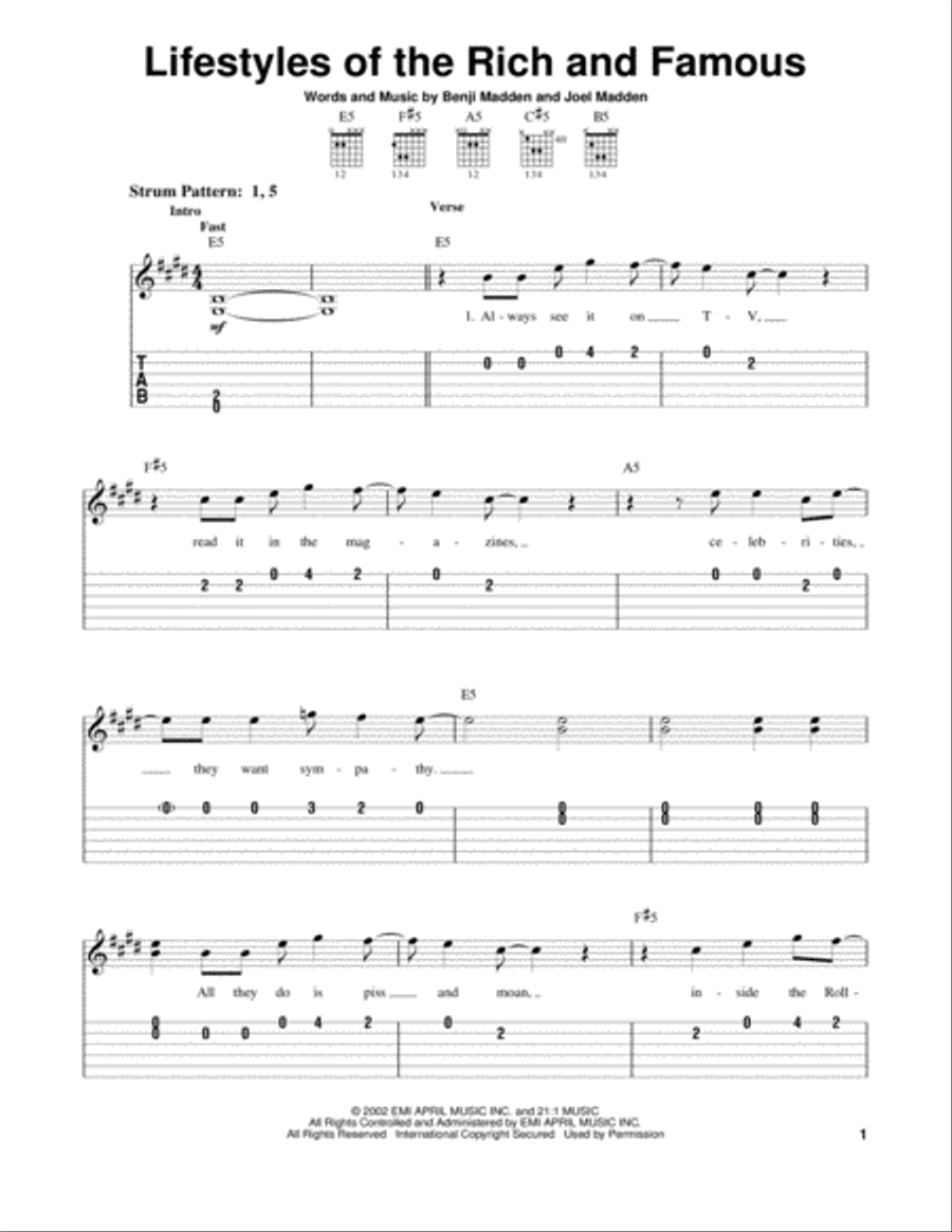 Lifestyles Of The Rich And Famous Acoustic Guitar scores gallery preview page 1