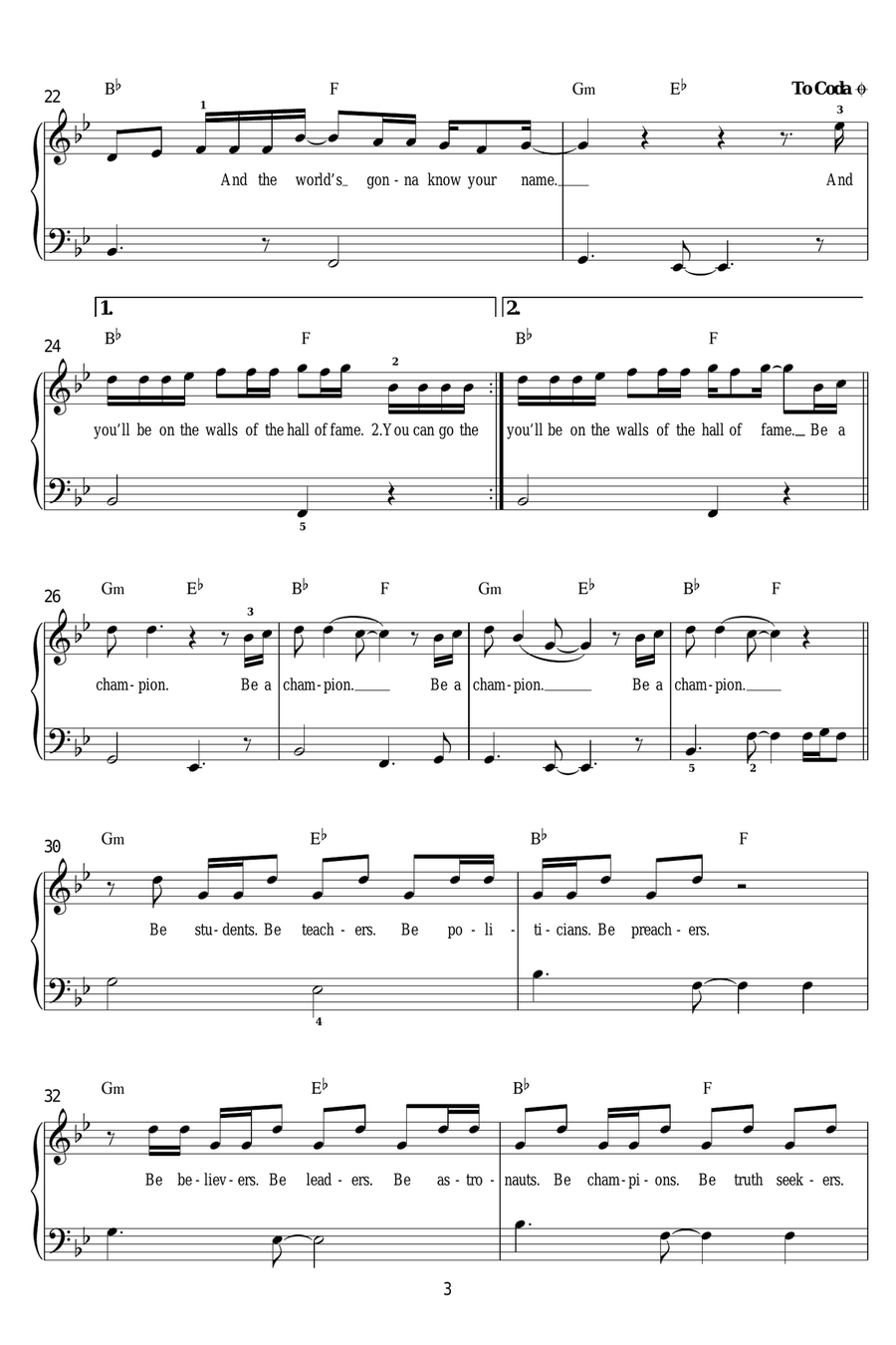 Hall Of Fame (featuring will.i.am) Easy Piano scores gallery preview page 3