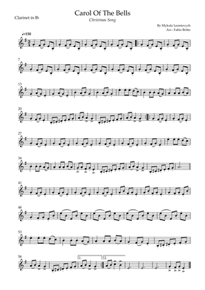 Carol Of The Bells (Christmas Song) for Clarinet in Bb Solo (D Minor)