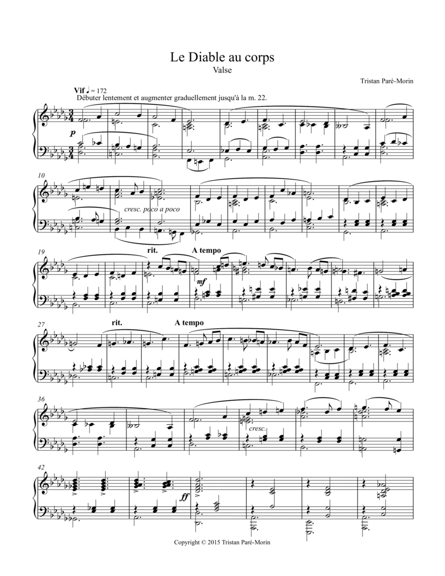 Le Diable au corps (Waltz for Piano) Piano Solo scores gallery preview page 1