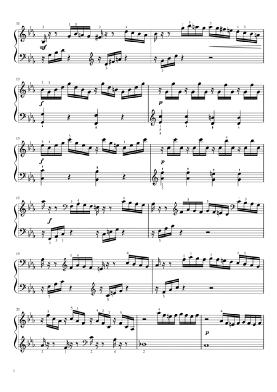 C.P.E. Bach - Solfeggietto in C minor, Wq.117.1,H.220 Original With Fingered Piano Solo scores gallery preview page 2