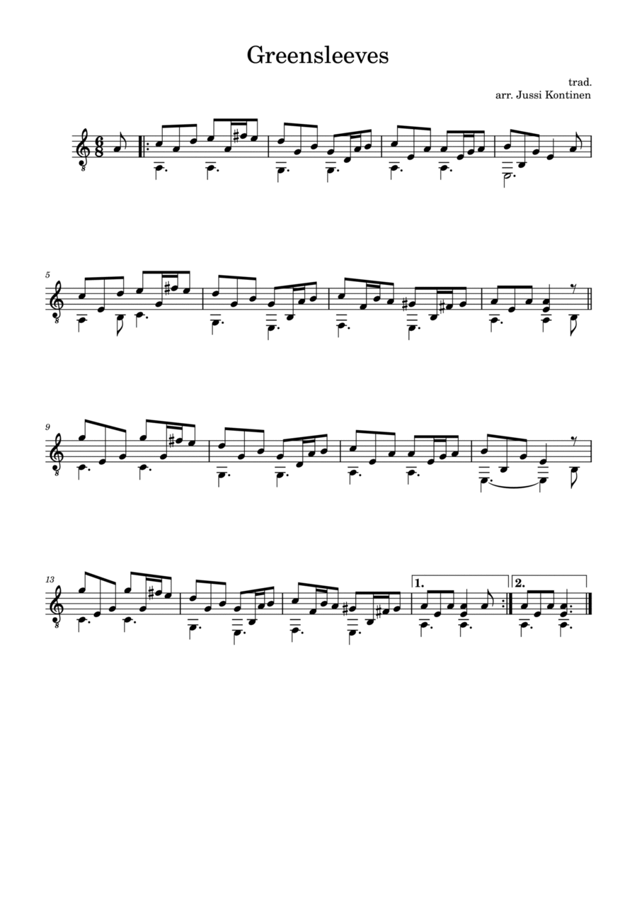 Greensleeves (classical guitar solo arrangement) Acoustic Guitar scores gallery preview page 1