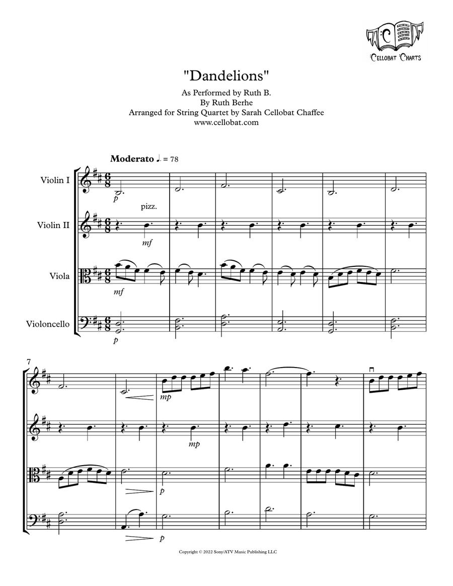 Dandelions String Quartet scores gallery preview page 1