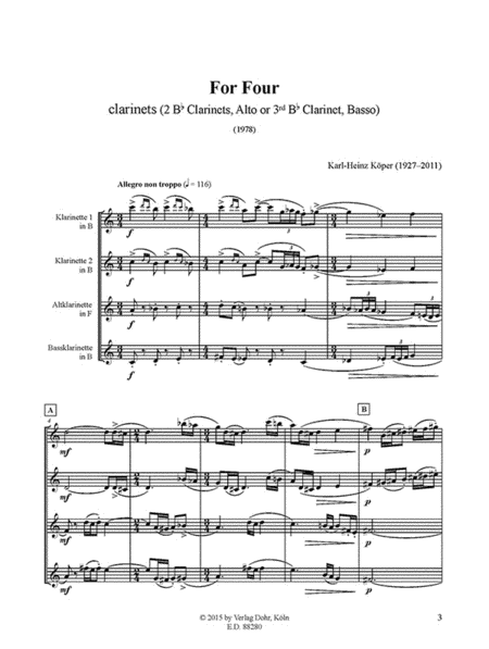 for four clarinets (für vier Klarinetten) (1978)