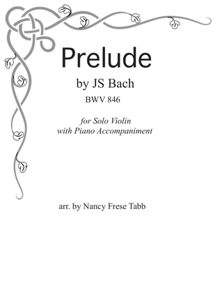 Book cover for Bach Prelude in C Major (BWV 846) arranged as a Violin Solo with Piano Accompaniment