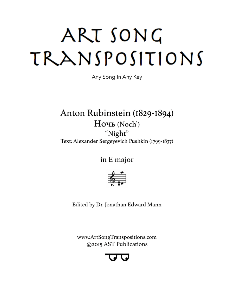 RUBINSTEIN: Ночь (transposed to E major, 