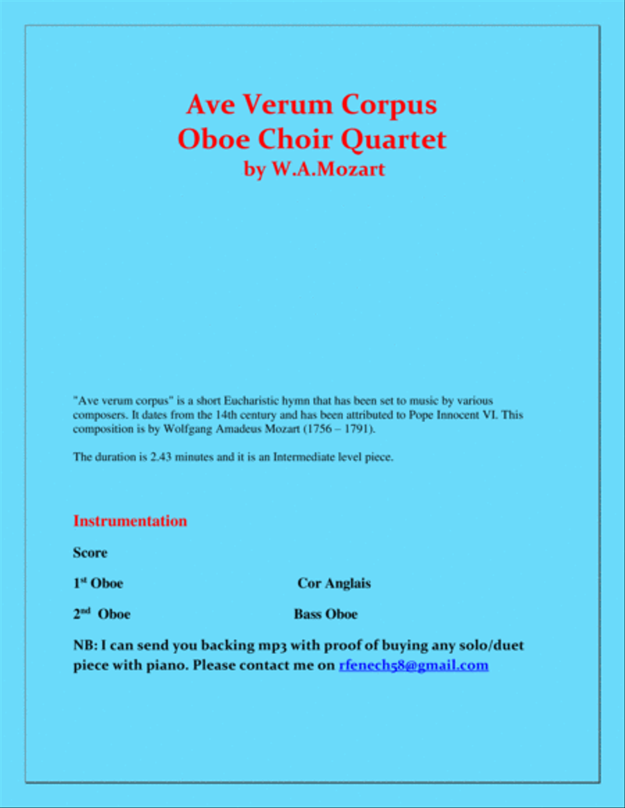 Ave Verum Corpus - Mozart - Woodwind Choir Quartet - Intermediate Woodwind Quartet scores gallery preview page 2