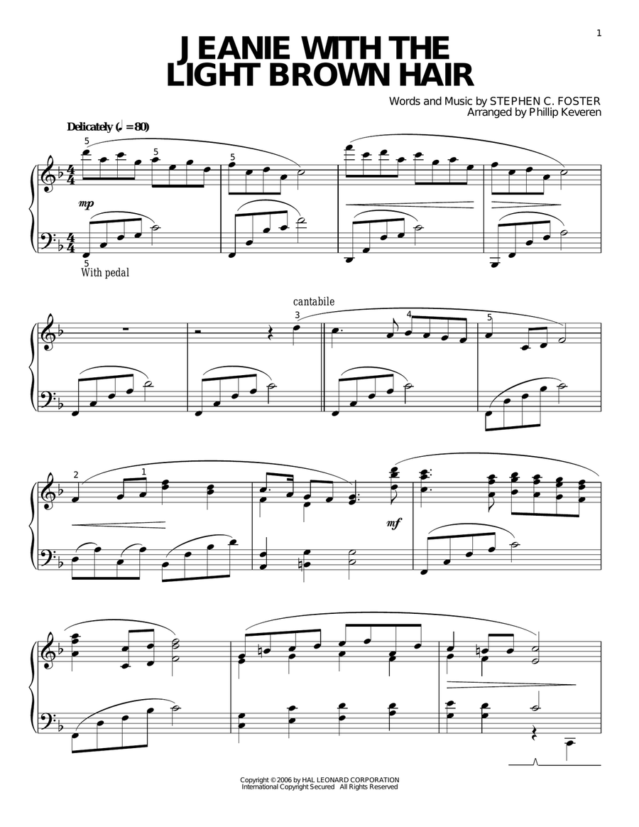 Jeanie With The Light Brown Hair (arr. Phillip Keveren) Piano Solo scores gallery preview page 1