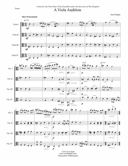 A Viola Audition for 4-part Viola Ensemble or Viola Quartet