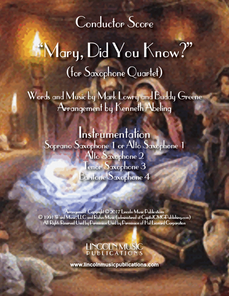 Mary, Did You Know? by Kathy Mattea Saxophone Quartet - Digital Sheet Music