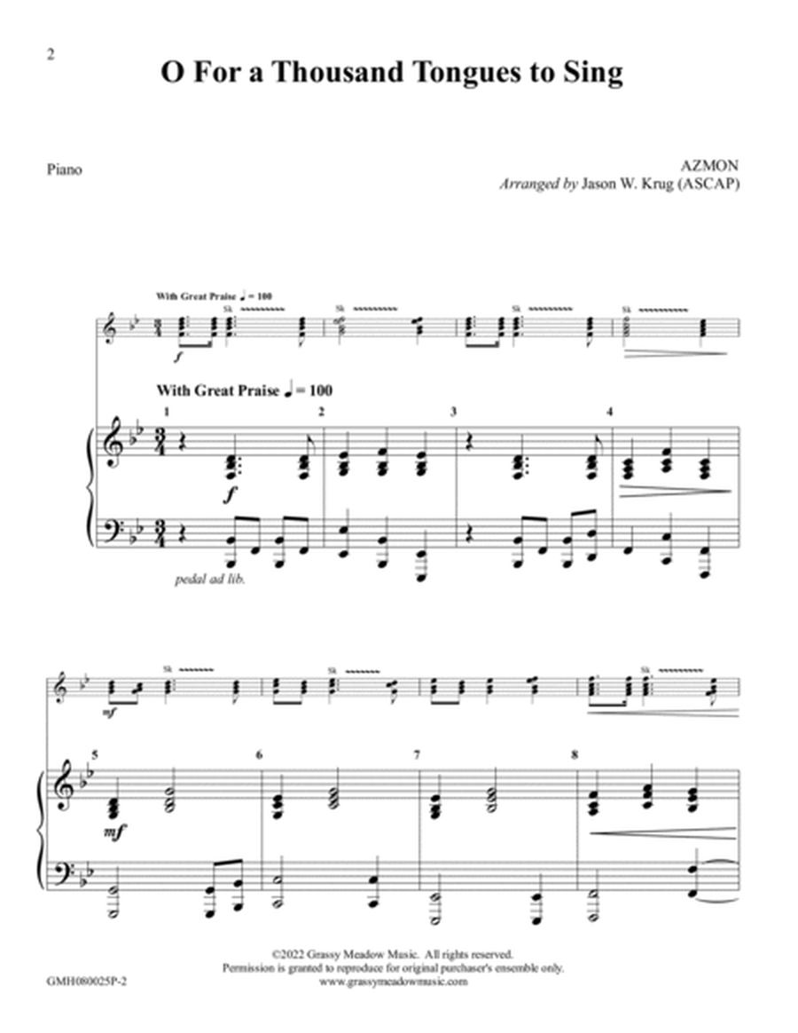 O For a Thousand Tongues to Sing (piano accompaniment to 8 handbell version) image number null