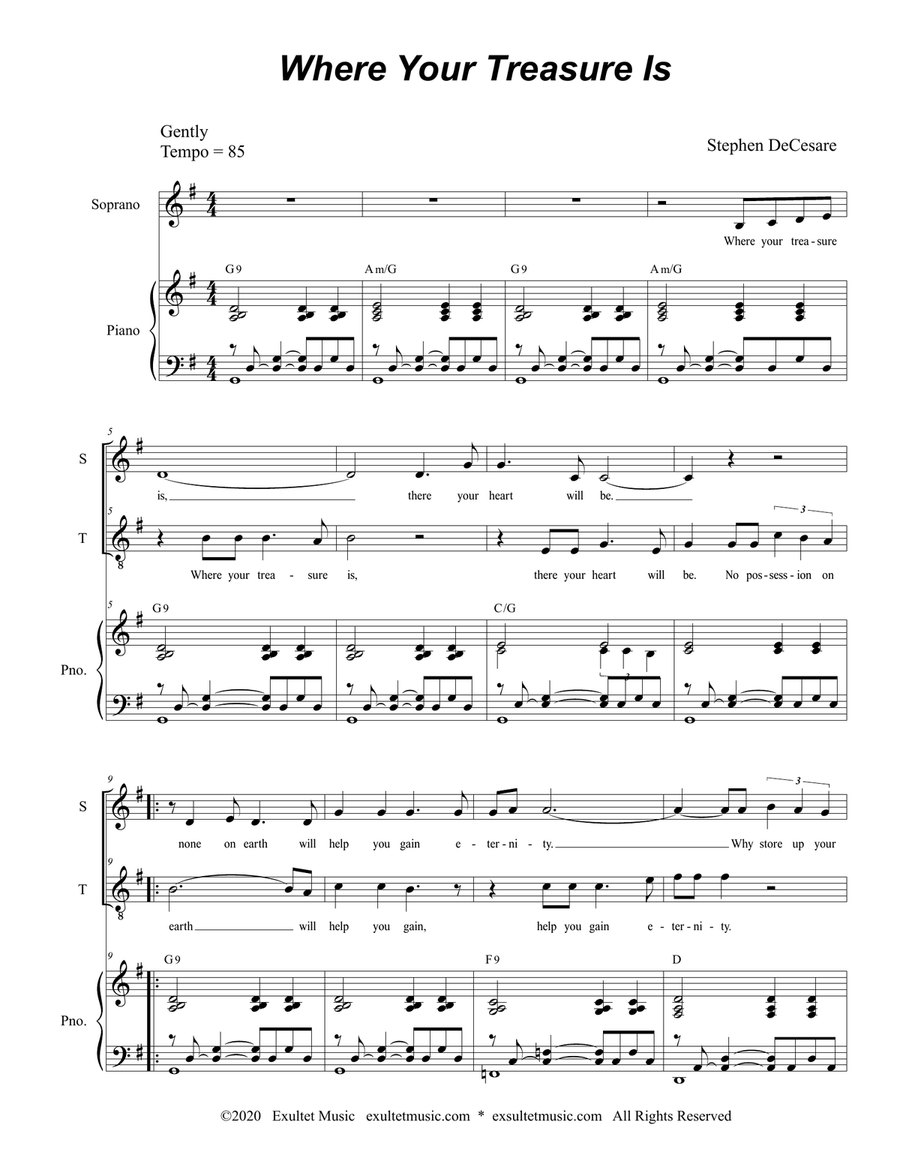 Where Your Treasure Is (2-part choir - (Soprano and Tenor) 2-Part scores gallery preview page 1
