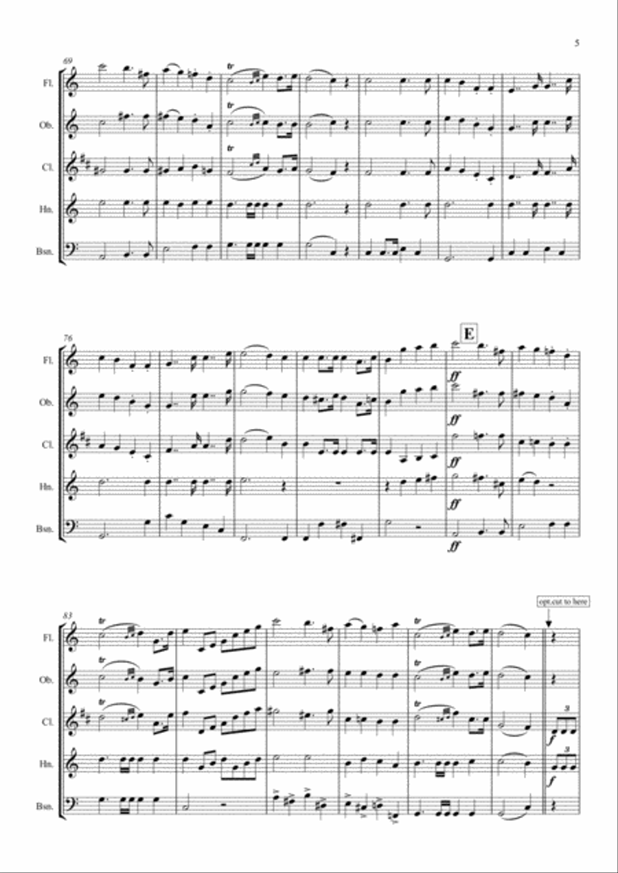 Mendelssohn: Incidental Music from A Midsummer Night's Dream Op.61.9.Hochzeitsmarsch -Wedding March Woodwind Quintet scores gallery preview page 5