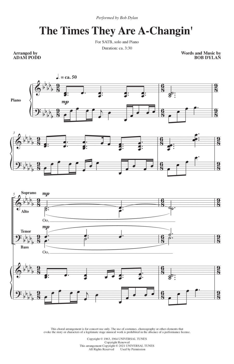 The Times They Are A-Changin' (arr. Adam Podd) 4-Part scores gallery preview page 1