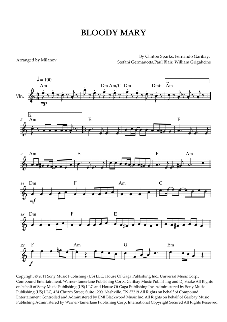 Bloody Mary Violin Solo scores gallery preview page 1