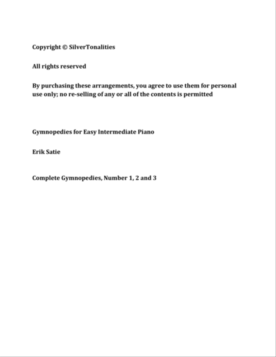 Gymnopedies for Easy Intermediate Piano Easy Piano scores gallery preview page 2