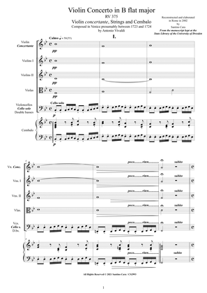 Vivaldi - Violin Concerto in B flat major RV 375 for Violin, Strings and Cembalo