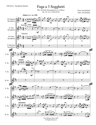Saxophone Quartet (SATB): Haydn arr. Denney, "Fugue on 3 Subjects"