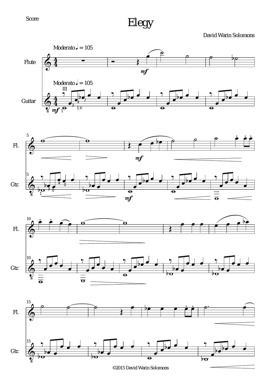 Elegy for flute and guitar Flute scores gallery preview page 1