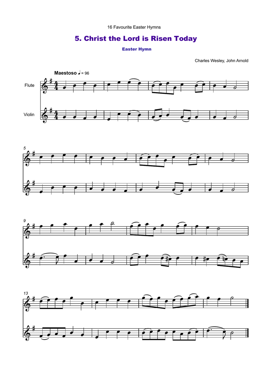 16 Favourite Easter Hymns for Flute and Violin Duet Flute scores gallery preview page 6