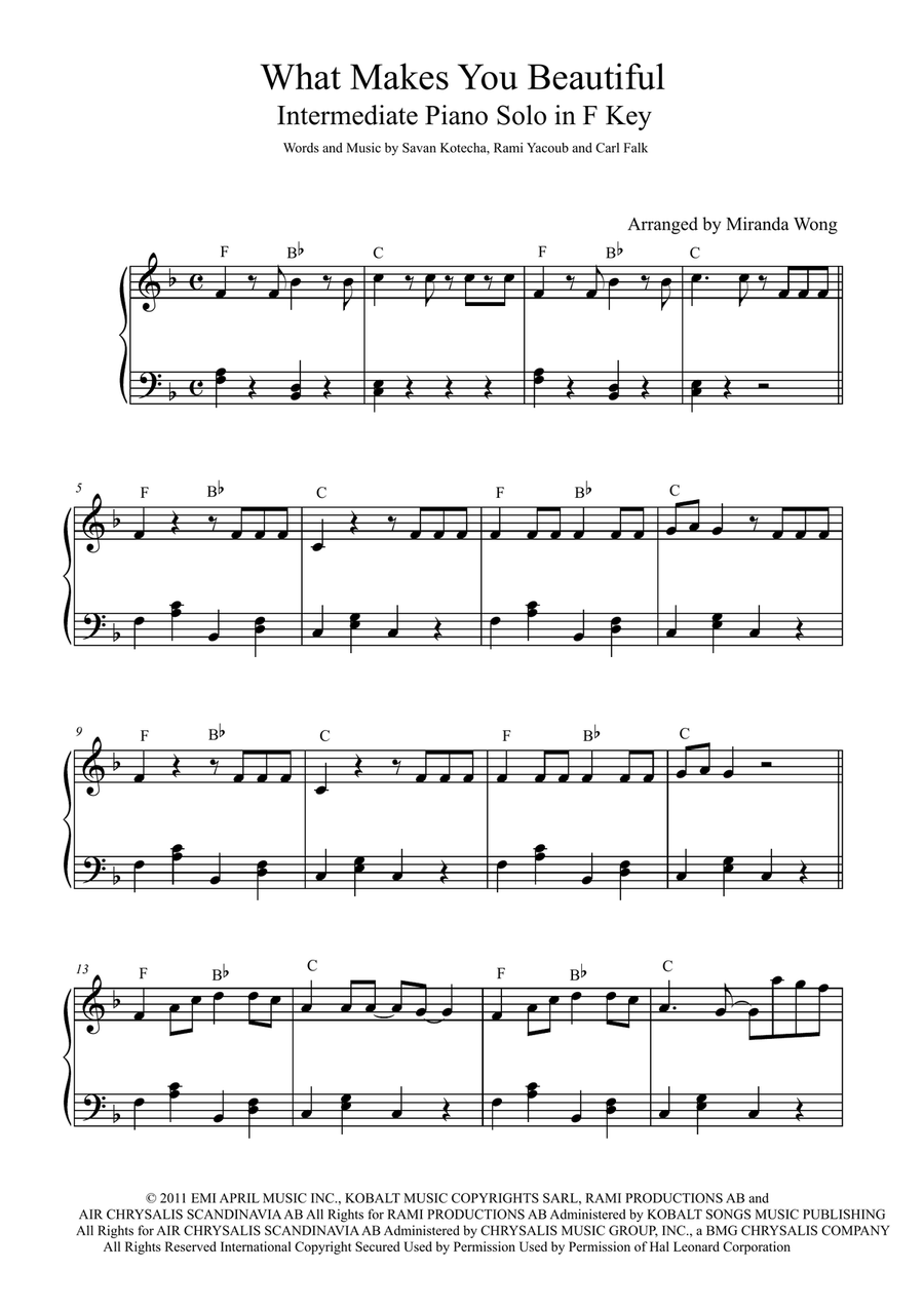 What Makes You Beautiful Easy Piano scores gallery preview page 1
