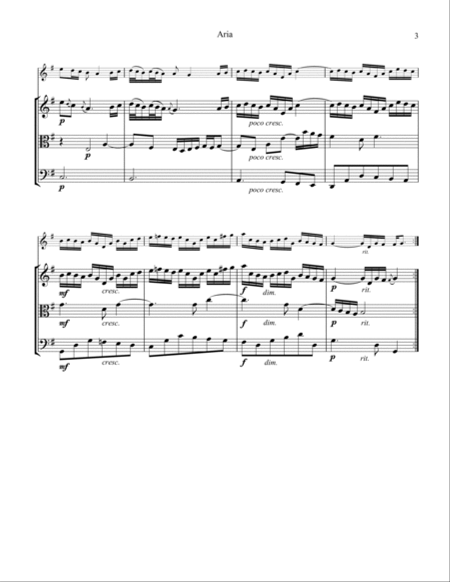 Aria (Goldberg var.) BWV 988, ornamented, for string trio String Trio scores gallery preview page 3