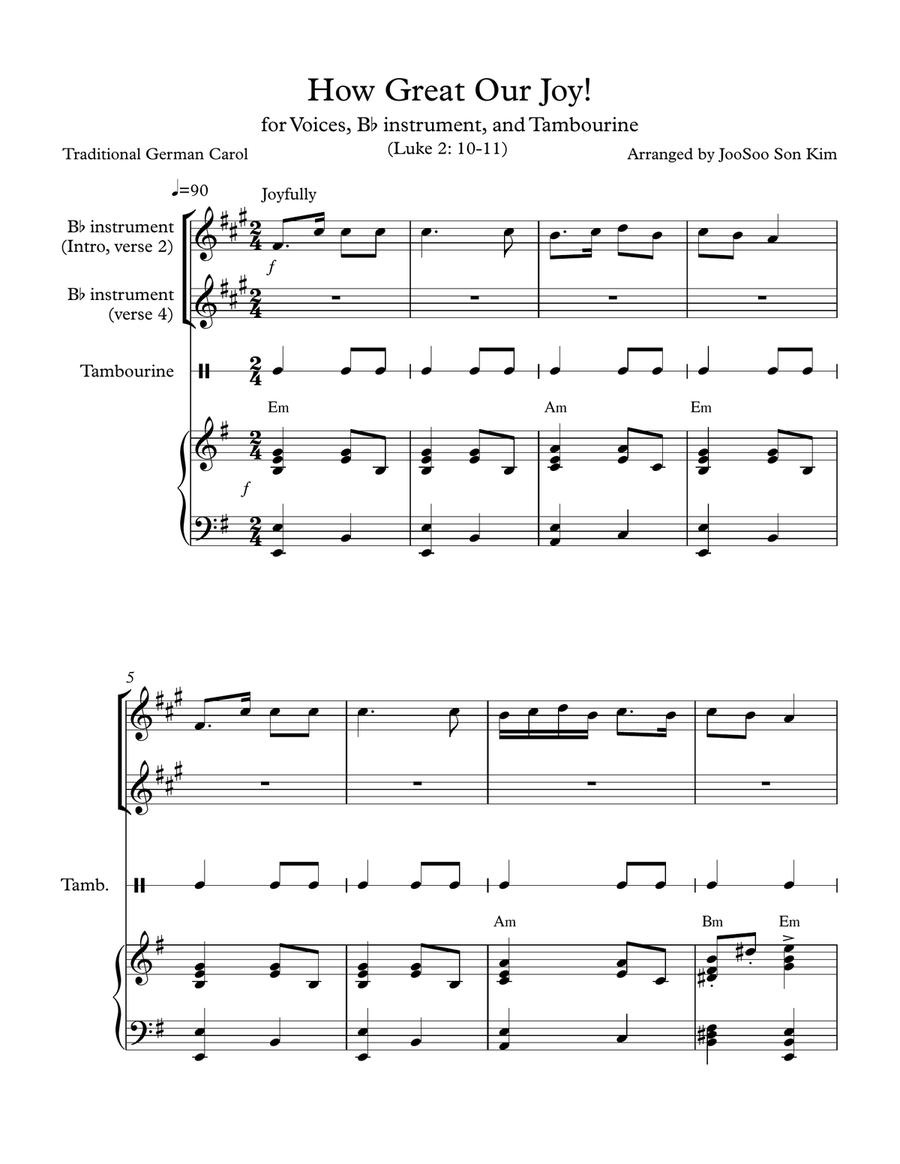 How Great Our Joy! (with Bb instrument and Tambourine) Piano, Vocal scores gallery preview page 1