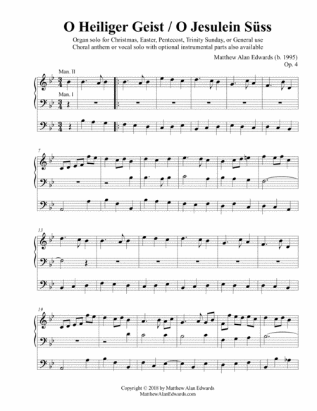Op. 4 O Heiliger Geist / O Jesulein Süss (Organ solo)