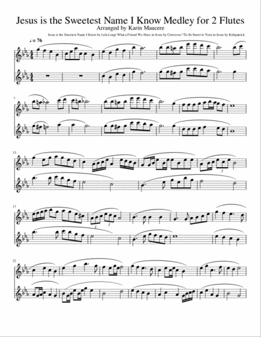 Jesus Is the Sweetest Name I Know Medley for 2 Flutes Flute Duet scores gallery preview page 1