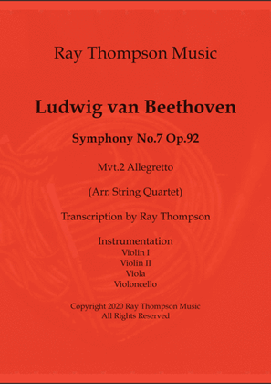 Book cover for Beethoven: Symphony No.7 Op.92 Mvt.II Allegretto - string quartet