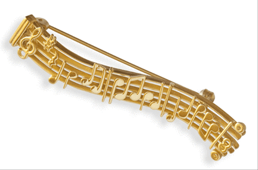 Gold-plated brooch : notes staff