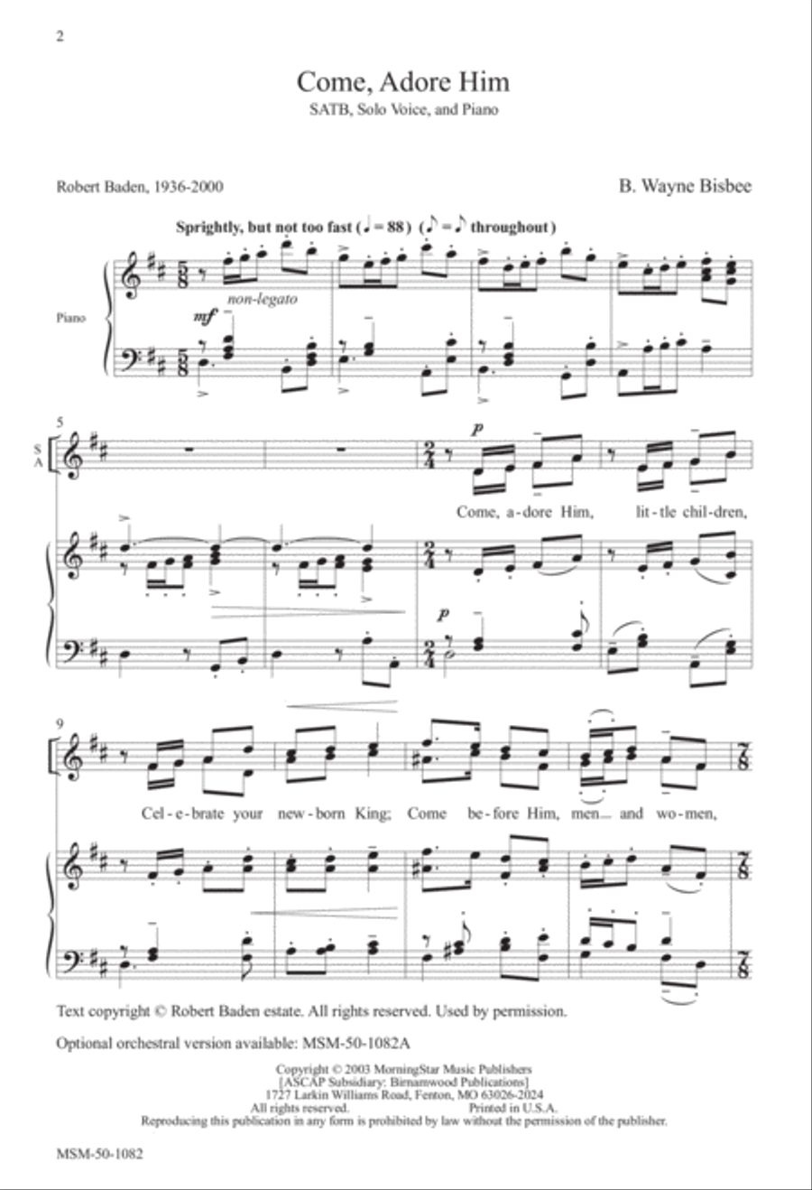 Come, Adore Him 4-Part scores gallery preview page 1